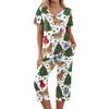 Casual TweeDelig Kerstprint Outfit voor Dames met Top met Korte Mouwen en Broek