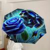 1pc Blue Rose Skull Artwork Umbrella with Plastic Handle,Suitable for All Seasons Home Travel Outdoor UmbrellaDD1532
