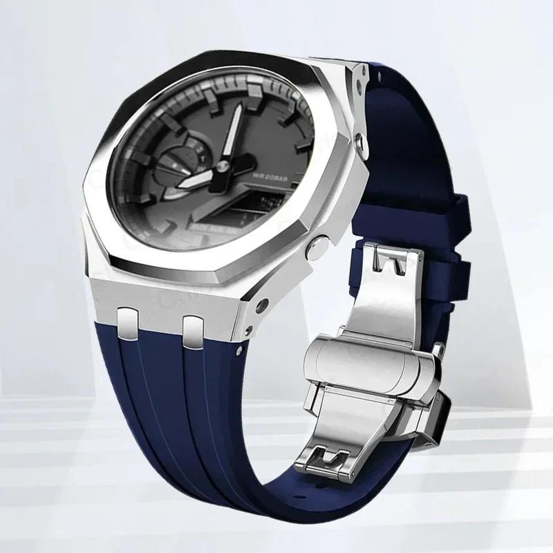 Mod-kit för Casioak GA2100 GA2110 Metallfodral Bezel Gummiarmband För Casioak GAB2100 2110 Modifieringssats Fodral Med Skruvkorrigering
