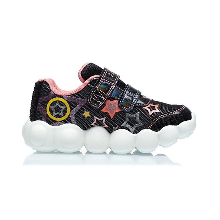 Li Ning Comfortable Daily Non-Slip Breathable Lightweight Casual Shoes Kids Sneakers Standard-Black YKNQ056-4