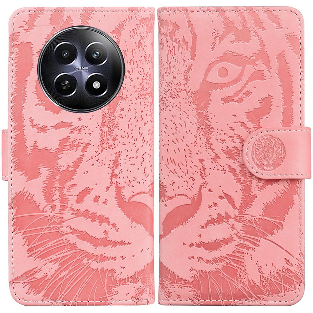 For Realme 12 5G/12x 5G Leather Phone Case Wallet Stand Cover Imprinted Tiger Pattern