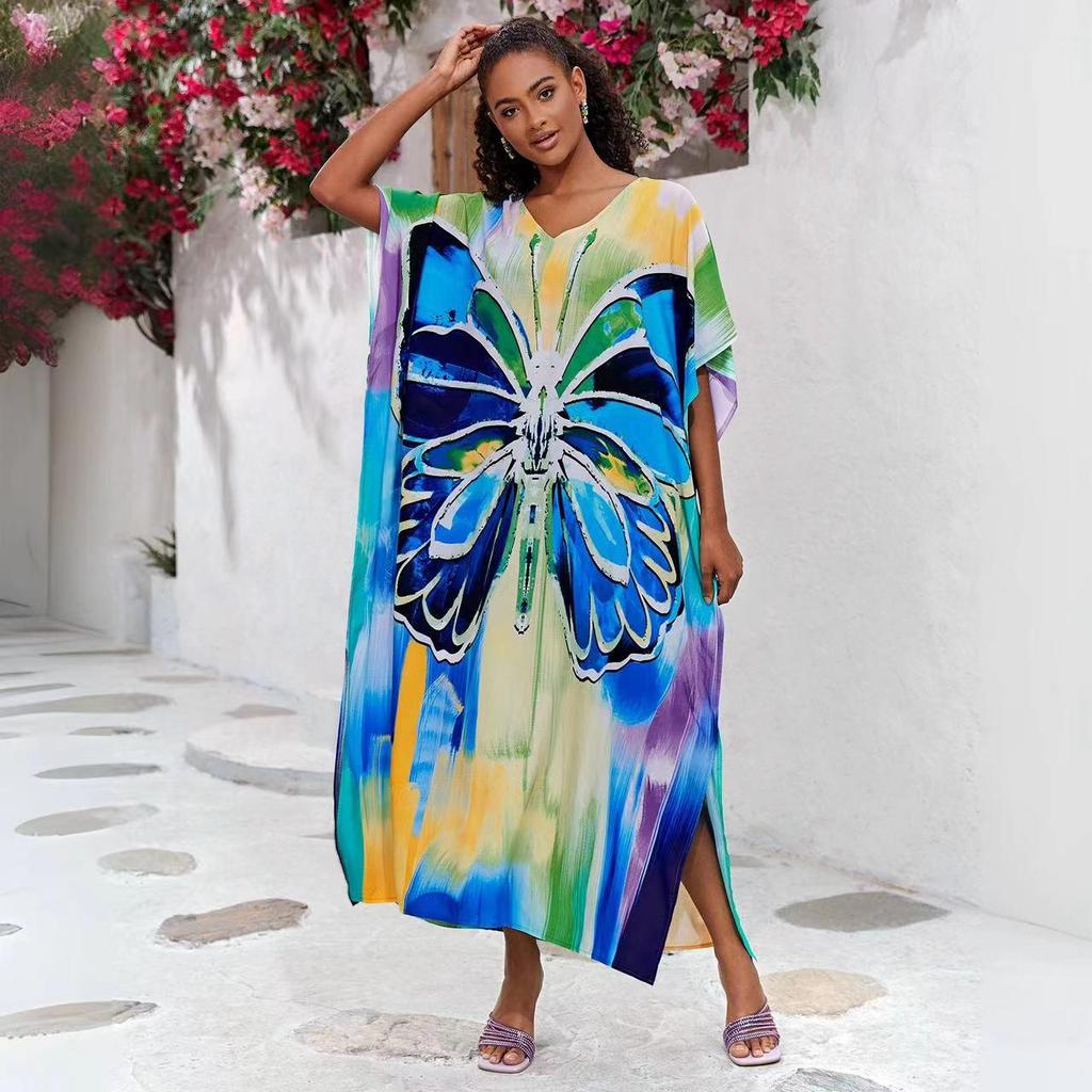 2024 European-American Rayon V-neck Beach Cover-up Robe