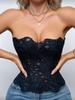 European & American Lace Corset: Hollow-Out Fishbone Bustier Top with French Print