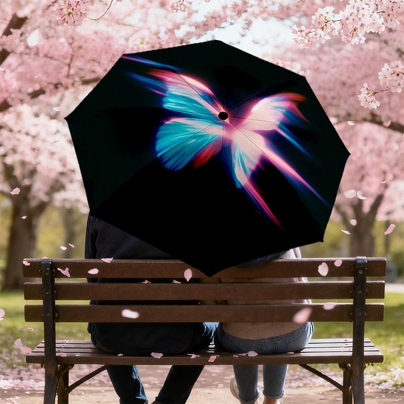 1pc Butterfly Light Automatic Folding Umbrella 8 Rib Iron Frame,  Suitable for Travel, Daily Use, Birthday, Women & Men Gift c1231028