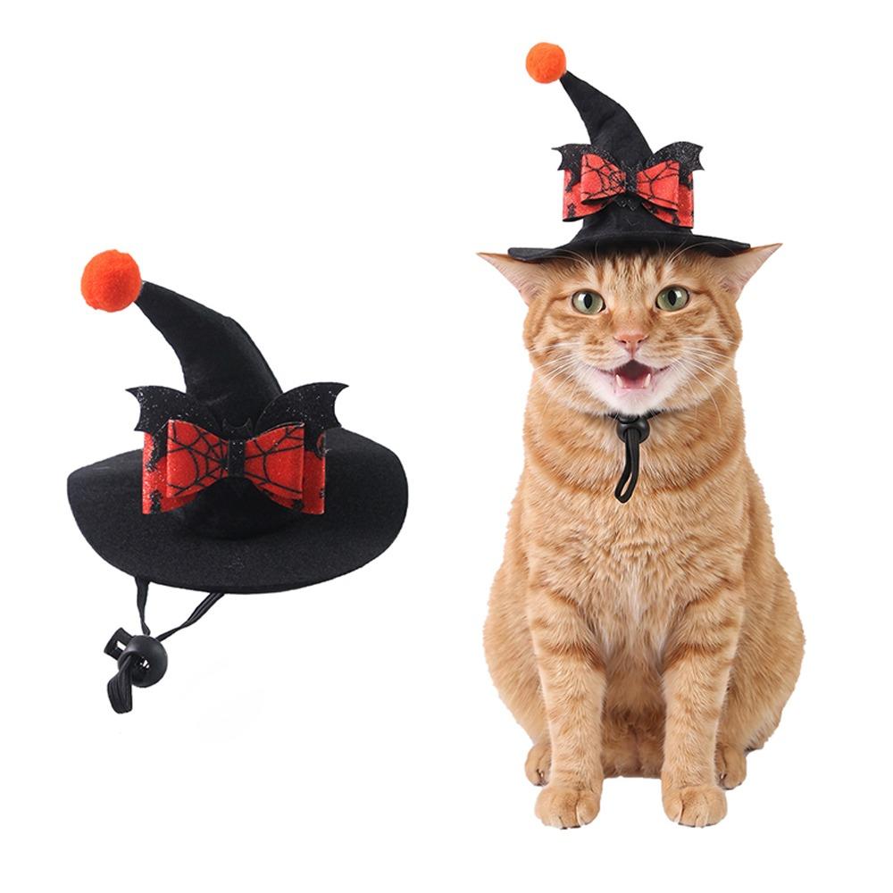 Adjustable Strap Pet Halloween Witch Hat Curved Top Dog Halloween Party Hat  Holiday Decoration