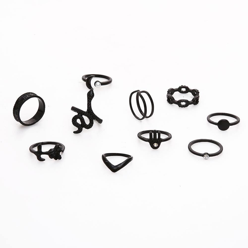 10-teiliges Exotisches Schlangenförmiges Perlen- & Roségoldenes Ring-Set mit Mikro-Eingesetzten Diamanten für Damen