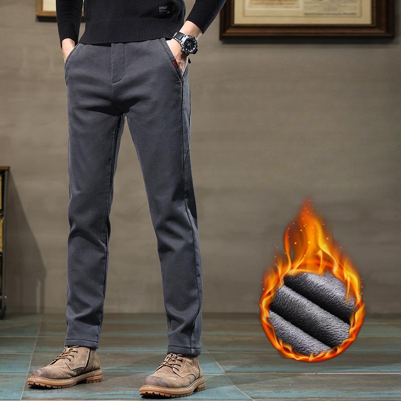 

Зимние флисовые теплые брюки мужские деловые облегающие эластичные утолщенные серые хаки пушистые повседневные модные брюки мужские 40 серый