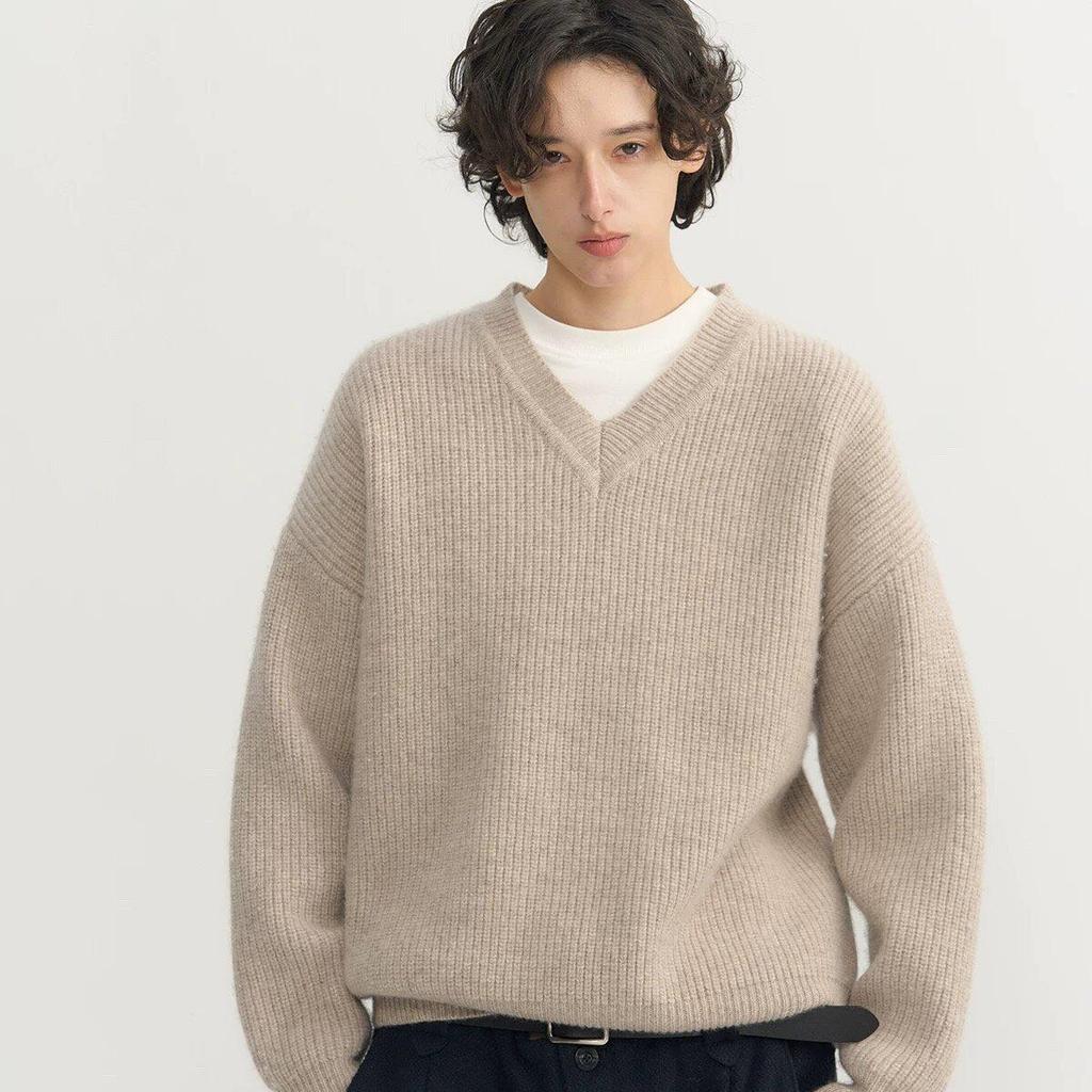 Vintage Style V-Neck Faux Two-Piece Men's Winter Sweater - Trendy Loose Knit Polo