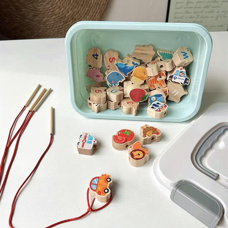 Solid Wood Montessori Stringing Beads Set for Early Education