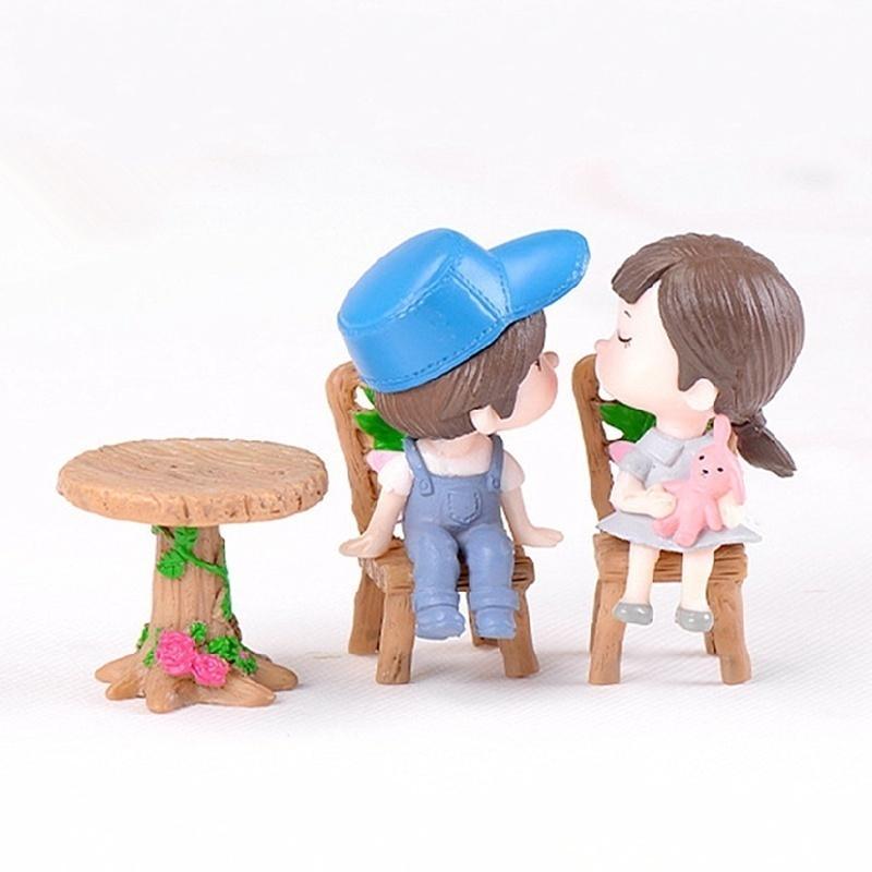 Fairy Garden Decorations Dollhouse Accessories 3Pcs/Set Floral Wooden Table Chairs Miniature Landscape Ornaments