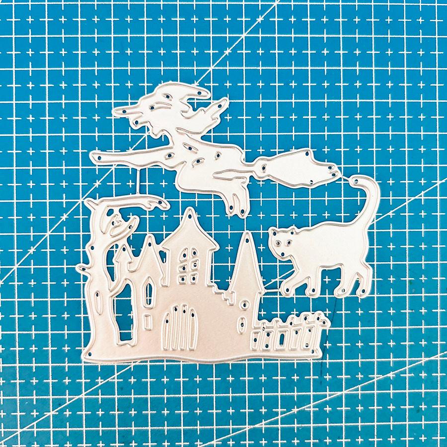 

Хэллоуин Ведьминский замок Металлический режущий штамп Шаблон для тиснения бумаги DIY Альбом для фотографий Открытки Изготовление Скрапбукинг Вырубка dies серебряный