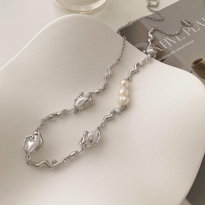 Fine Jewelry for Women Girls Pearl Irregular Heart Chains Choker Pendant Necklaces Luxury Trend Aesthetic Jewelry