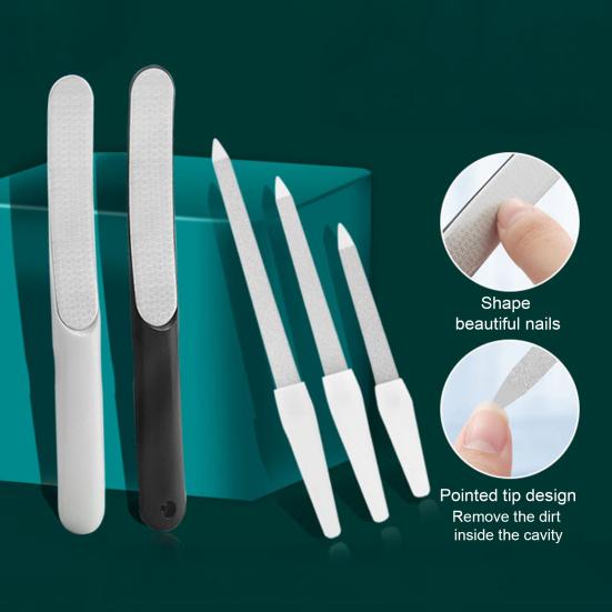 1/2/3Pcs Stainless Steel Nail File Pointed Tip Non-Slip Ergonomic Handle Gel Acrylic Fingernail File Board Manicure Pedicure Tools Nail Supplies