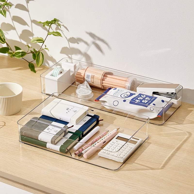 Japanese Transparent Plastic Desktop Organizer with Compartments - Ideal for Kitchen Utensils, Stationery, and Small Items Storage.