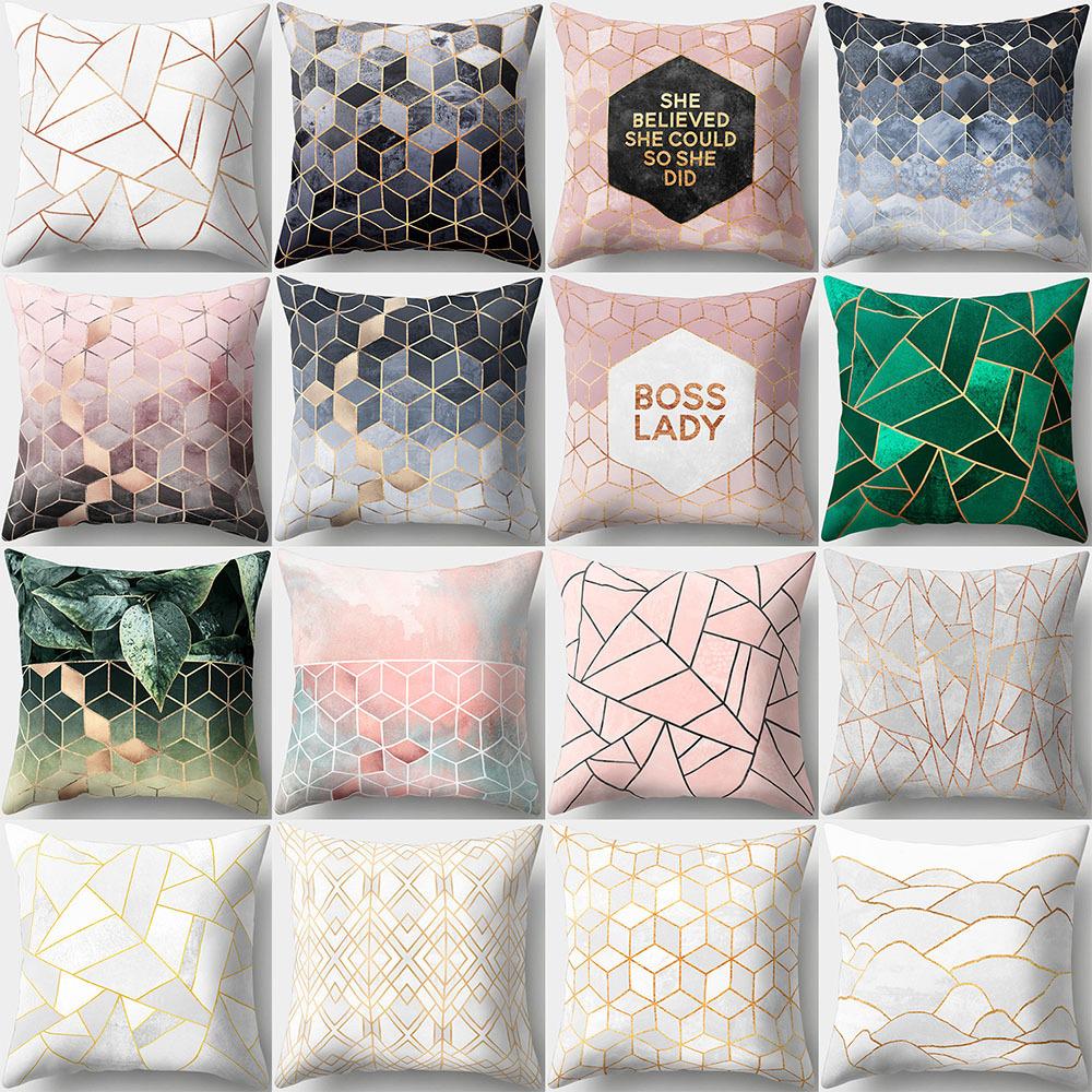 Nordic Marble Car Waist Pillow Sofa Pillow Case Velvet Cloth Printing Creative Home Office Pillow