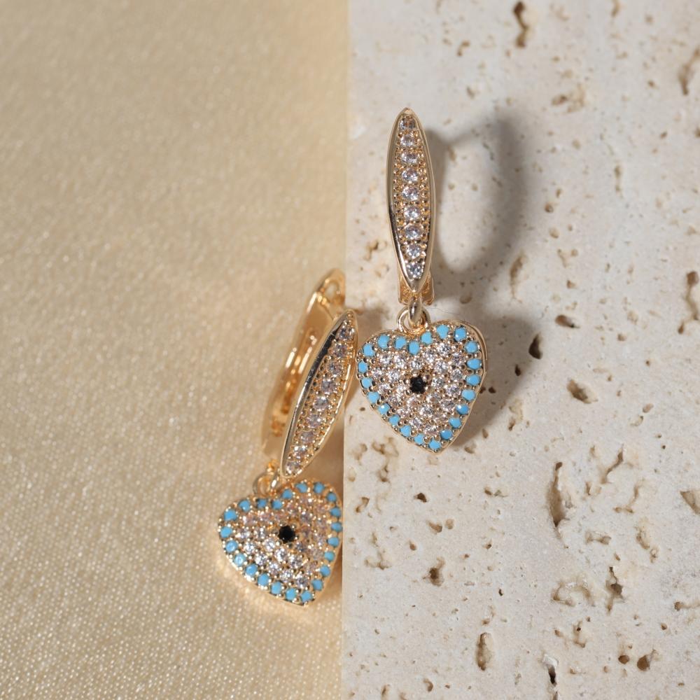 1 Pair Fashion Heart Shape Evil Blue Eye Dangle Earrings for Women Zirconia Earring Jewelry Wedding Party Accessories