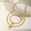 Stainless Steel Plated 18K Gold Round Cross Chain Heart Lock Bracelet Necklace Nc-