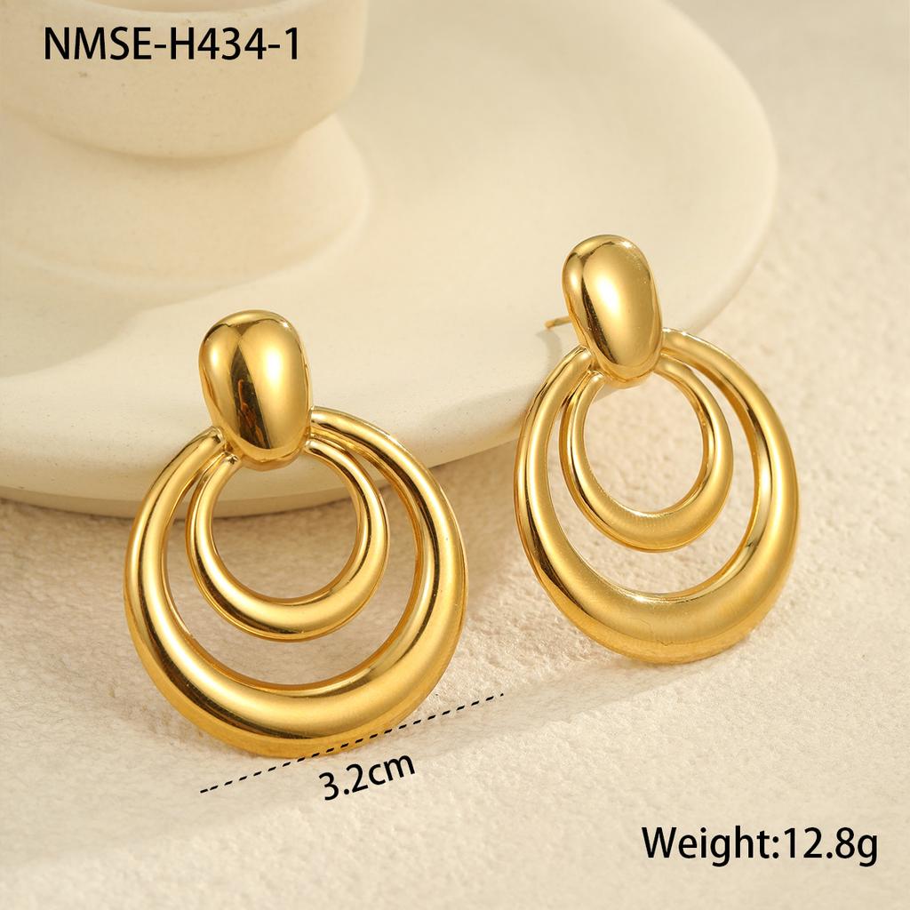 GEMCHIC Women's Vintage Gold Tone Stainless Steel Double Layer Geometric Circle Drop Earrings Fashion Jewelry