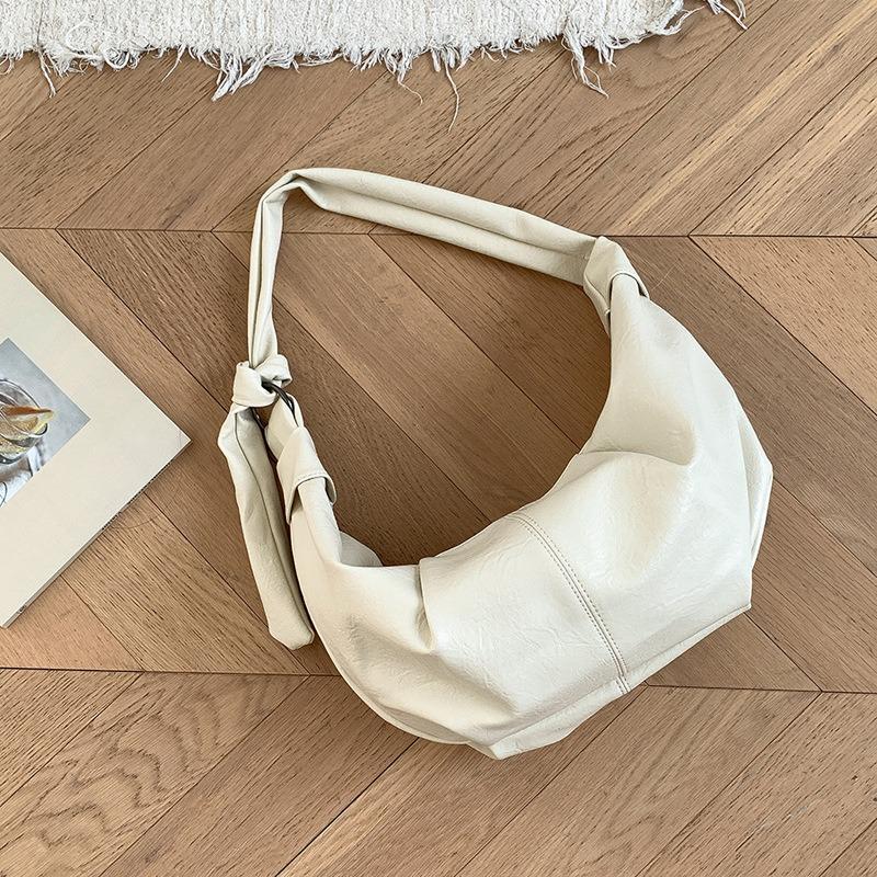 Retro Soft Leather Pleated Dumpling Bag Lazy Style Casual Versatile Commuter Shoulder Messenger Bag Horn Women's Bag