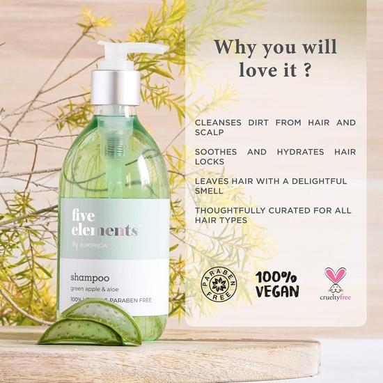 Sampon Kimirica Five Elements cu mere verde si aloe realizat cu extracte derivate natural pentru moale, neted, 300 ml