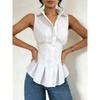 Womens Sleeveless Peplum Shirt With Collar And Button Down Detail Fitted Waist Casual Office Blouse