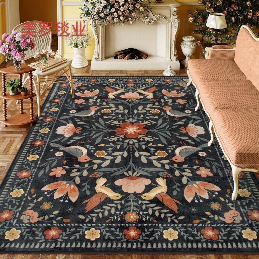 Plant Flower Pattern Living Room Carpet Retro American Decoration Sofa Coffee Tables Washable Rug Bathroom Kitchen Non-slip Mat