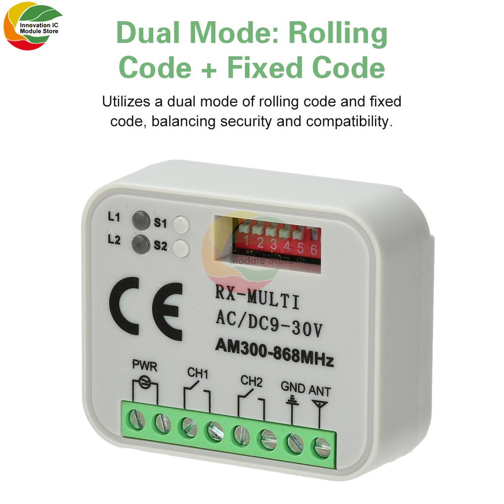 300-868MHz Multi-Frequency Receiver Rolling Code & Fixed Code Switch Controller Universal Bidirectional On/Off