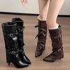 Fashion Night Club High Heel Women Mordern Long Boots Ladies Belt Buckle Botas Mujes Street Style Party Stripper Female Shoes