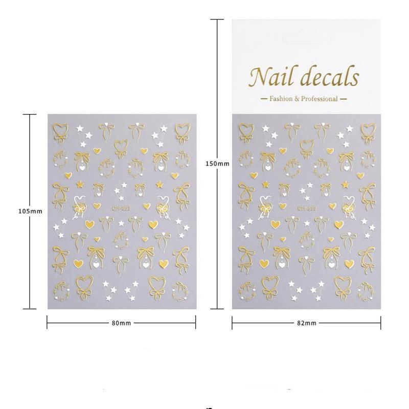 3D Cute Bowknot Heart Nail Stickers Self Adhesive Easy Peel DIY Manicure Decorations for Teen Girls Home Nail Art DIY