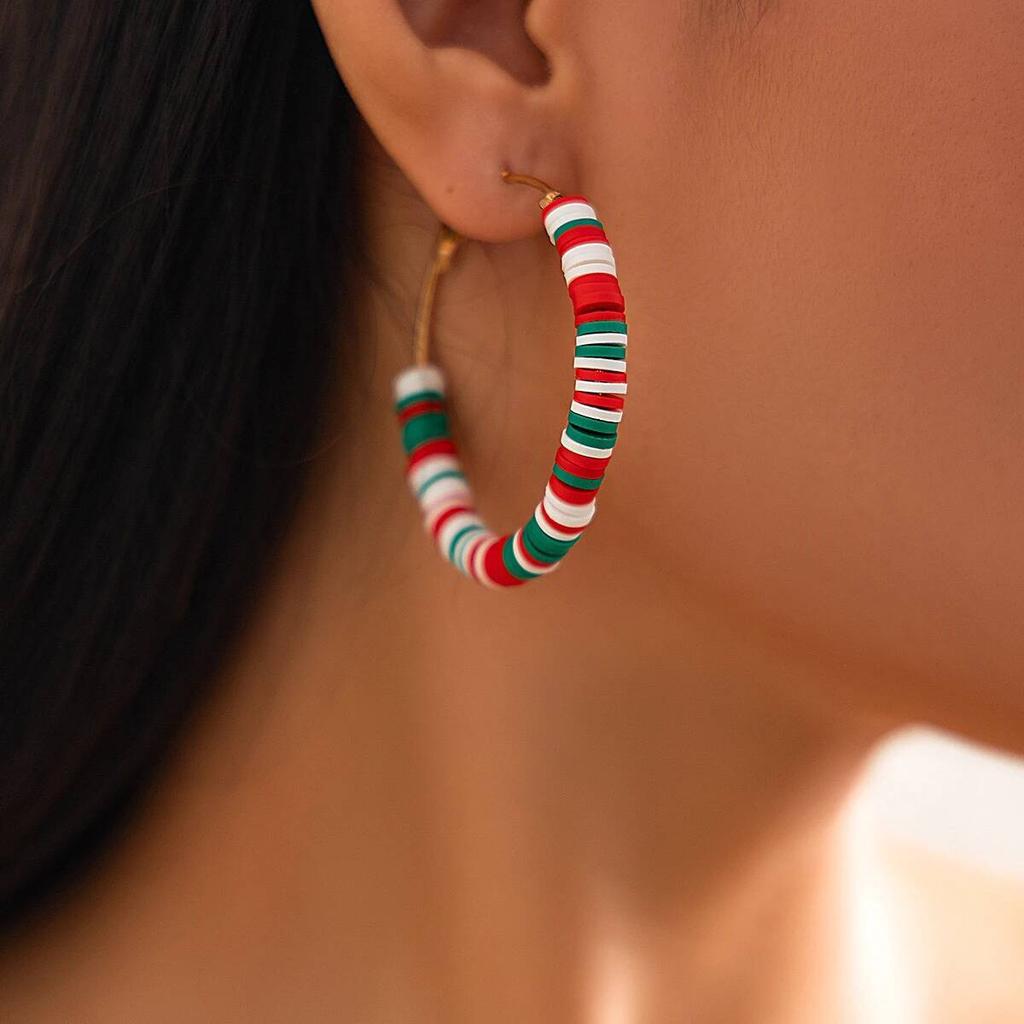 Salircon 10 Styles Romantic Cute Colorful Soft Pottery Hoop Earring Women Fashion Christmas Tree Snowman Series Ear Jewelry Gift