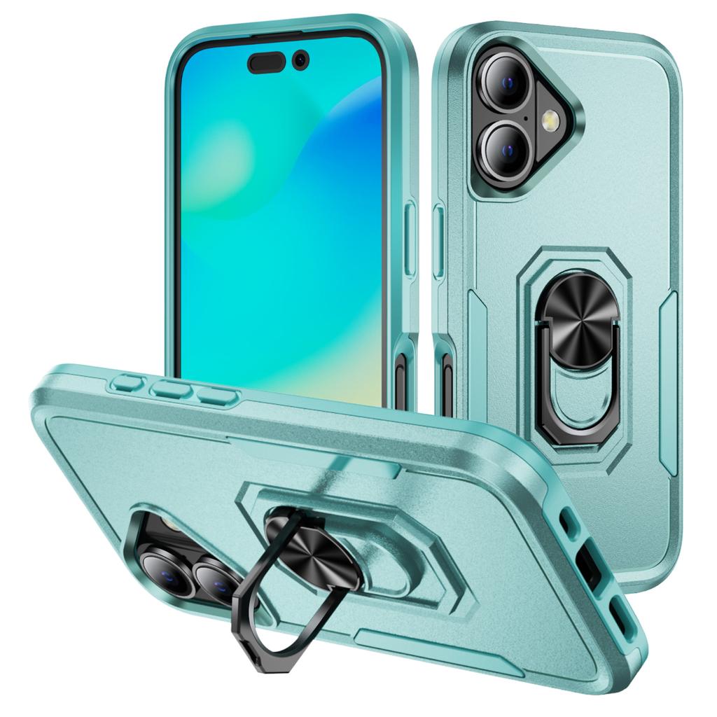For iPhone 16 Plus Case Military Grade Ring Kickstand PC+TPU Phone Cover