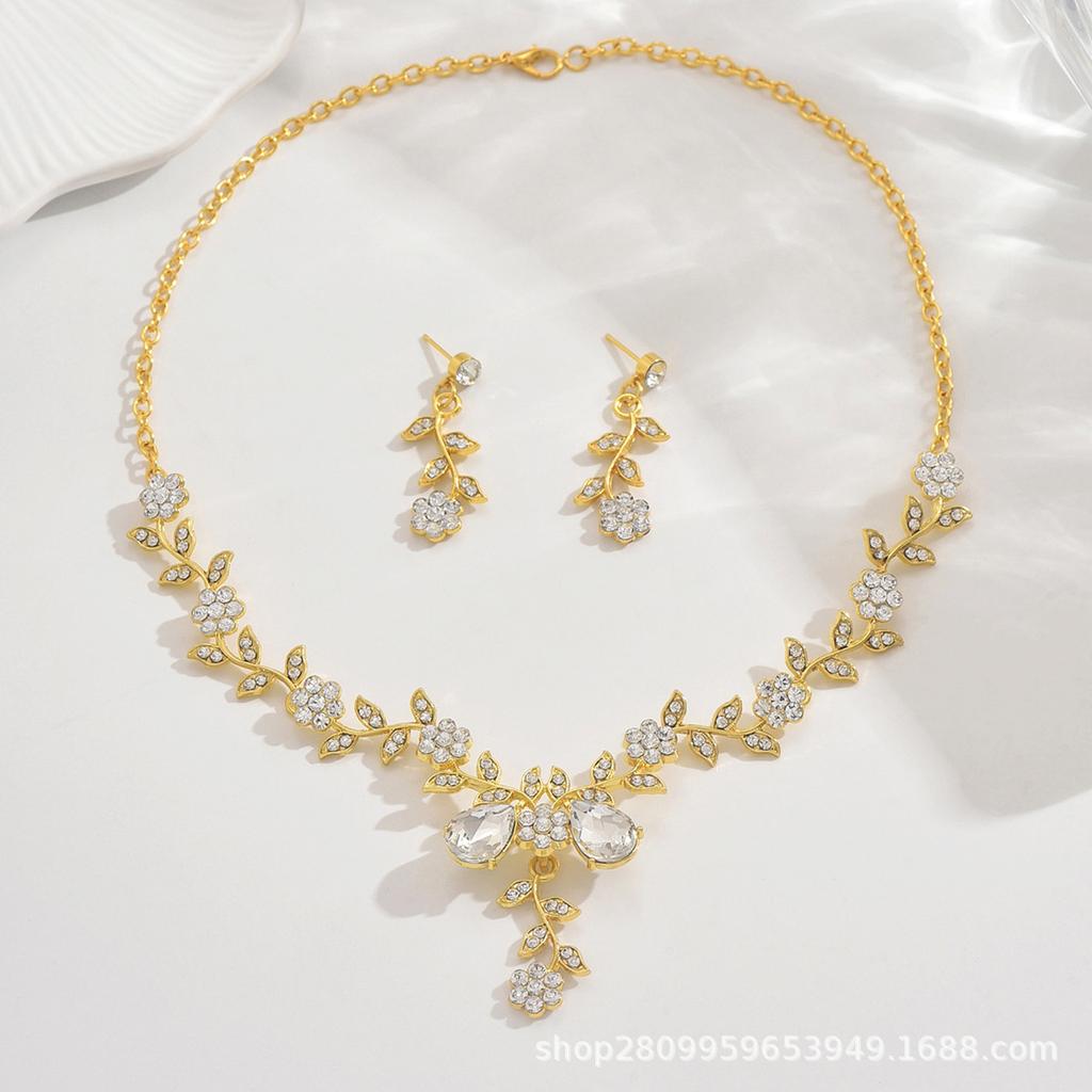 Alloy Rhinestone Wedding Necklace Earrings Bridal Wedding Accessories Banquet Ladies Jewelry
