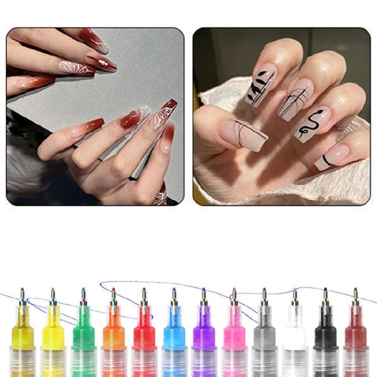 12Pack Salon Nail Brushes Pen PP Material Anti Fade Inks for Detailed Floral Nail Patterns