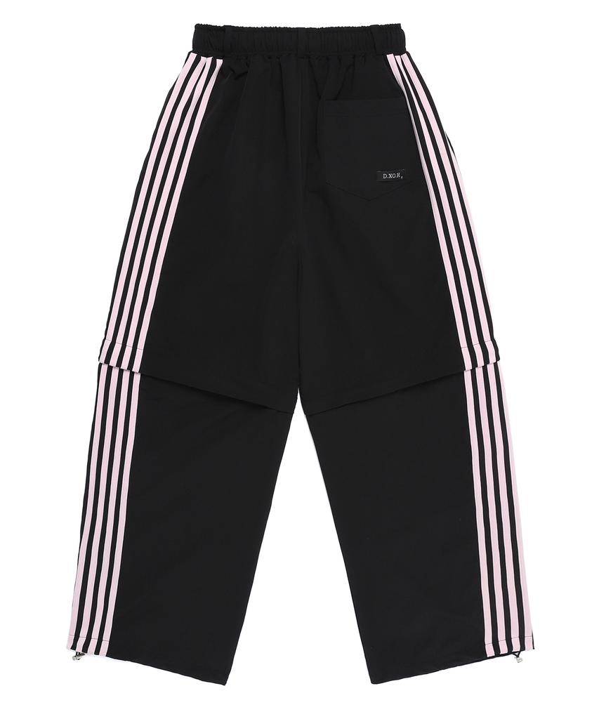 D.XO.H Knee Zipper Wide Nylon Track Pants Black/Light Pink