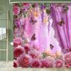 Pink Rose Butterfly Shower Curtain Partition Hanging Bathroom Curtain with Hooks Washable Home Decoration Curtain