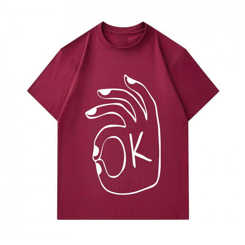 Men's 100% Cotton Casual O-Neck Short Sleeve T-Shirt, Hand Gesture OK Pattern Printed Breathable Lightweight Summer Regular Fit Daily Wear Basic Tee T