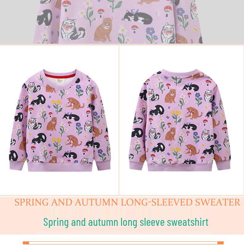 Autumn New Arrivals: Girls' Cartoon Print Pullover Hoodies