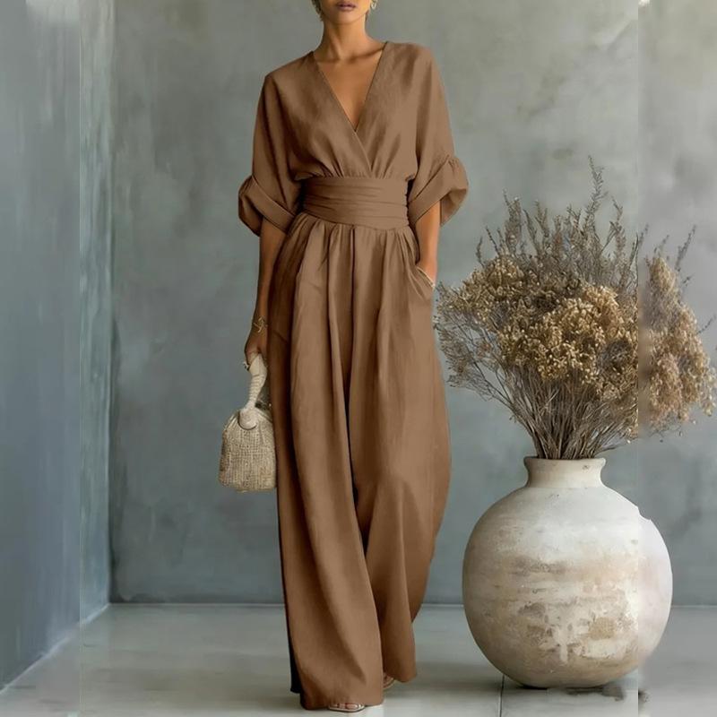 2026 Spring Women's Colorblock Print V-Neck Spaghetti Strap Long Dress