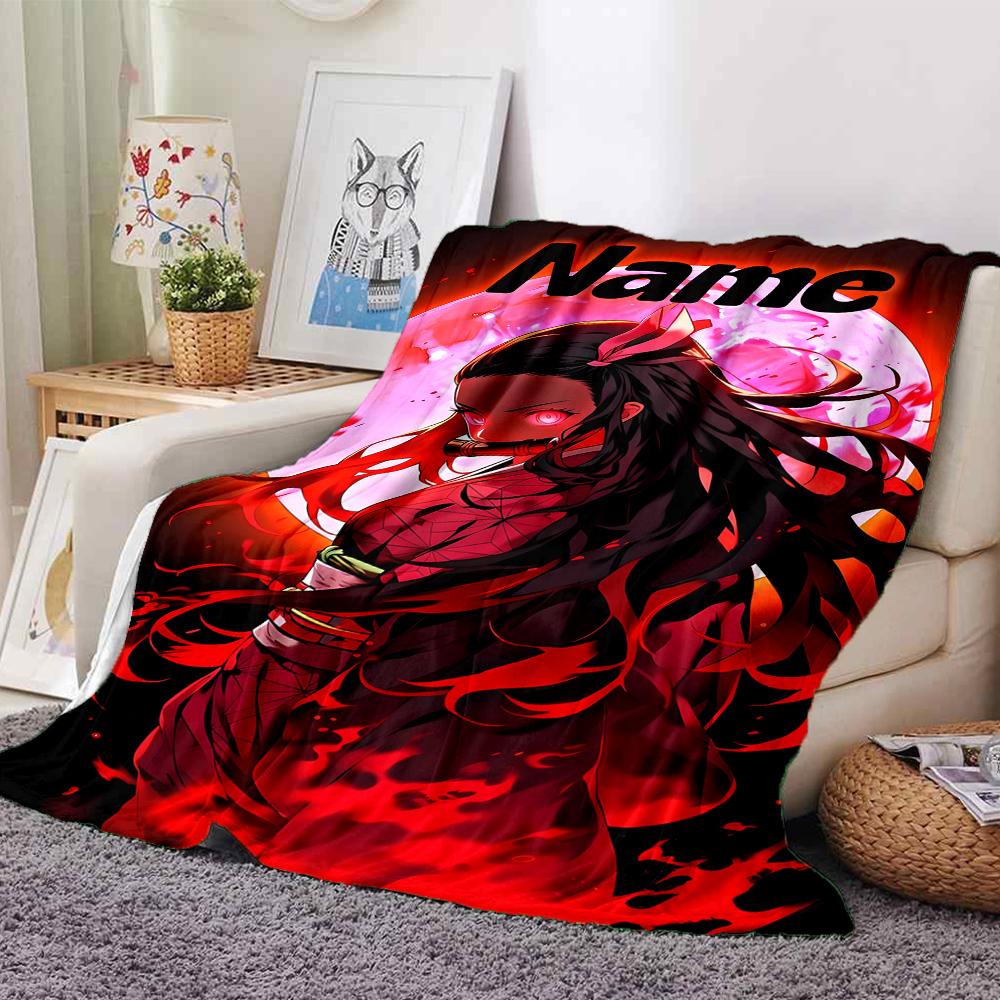Customiz Name Personality Demon Slayer Nezuko Blanket Soft &Warm Sofa Office Bed Travel Lunch Break Blanket, Gift Suitable All Seasons