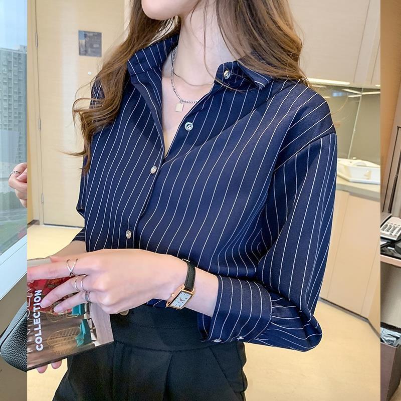 Women's Striped Chiffon Shirt - 2022 Spring/Autumn Niche Design, Light, Professional Style