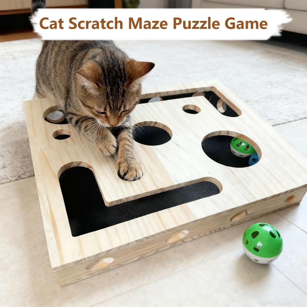Katzenkratz-Puzzle-Anreicherungsbox, Interaktives Katzenpuzzle-Spielzeug, mit Glöckchenball & Schleifpapier innen, Mental für Krallen Gesundheit, Kratzbox Spielzeug