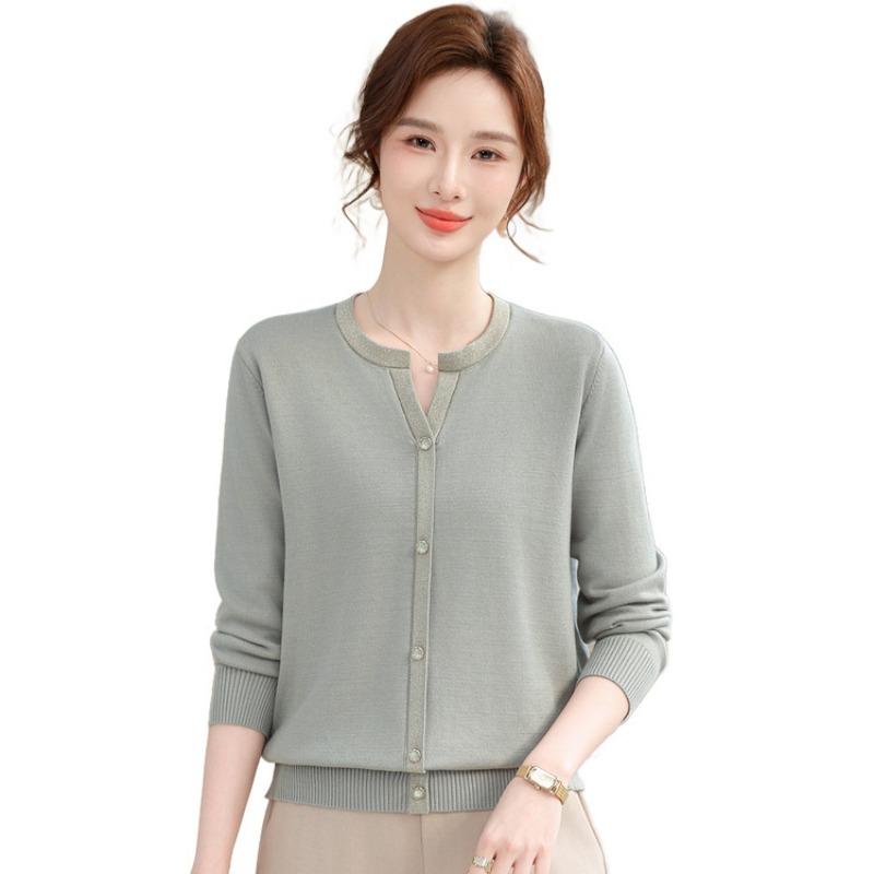 Light mother spring and autumn new collar long-sleeved color matching loose fashion casual bottoming shirt women's knitted sweater top