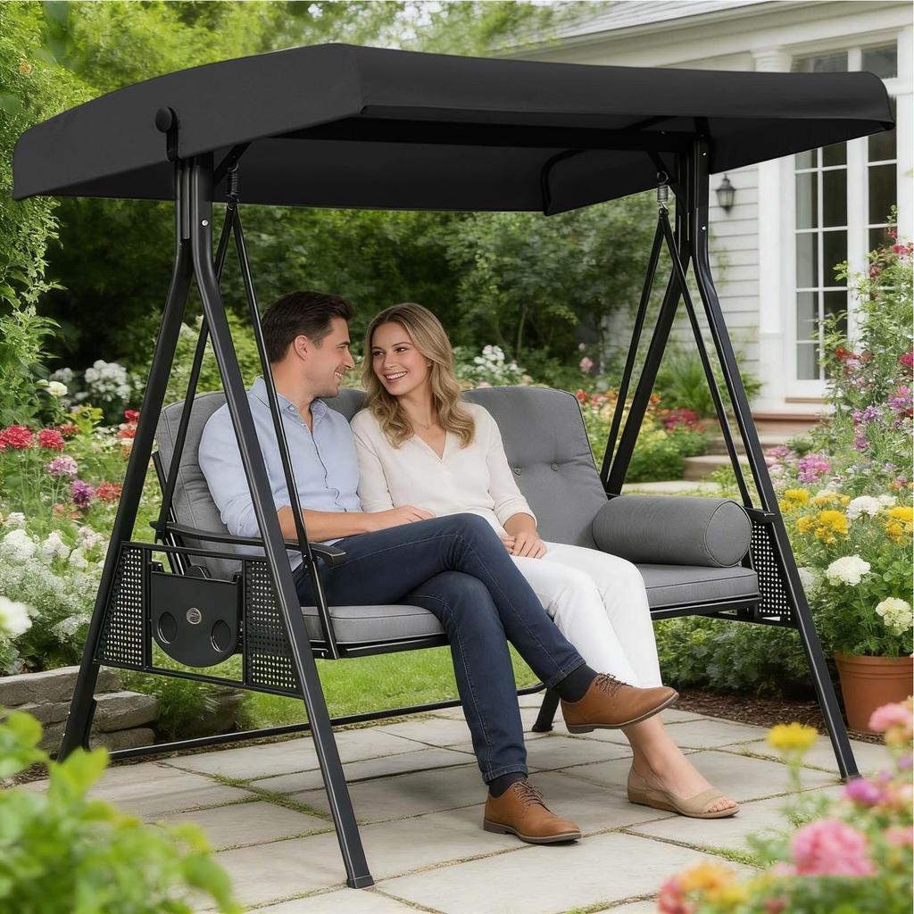 Swing Canopy Replacement Cover Waterproof Anti-UV Outdoor Swing Shelter Cover for Patio Porch Garden Backyard Swing Decoration