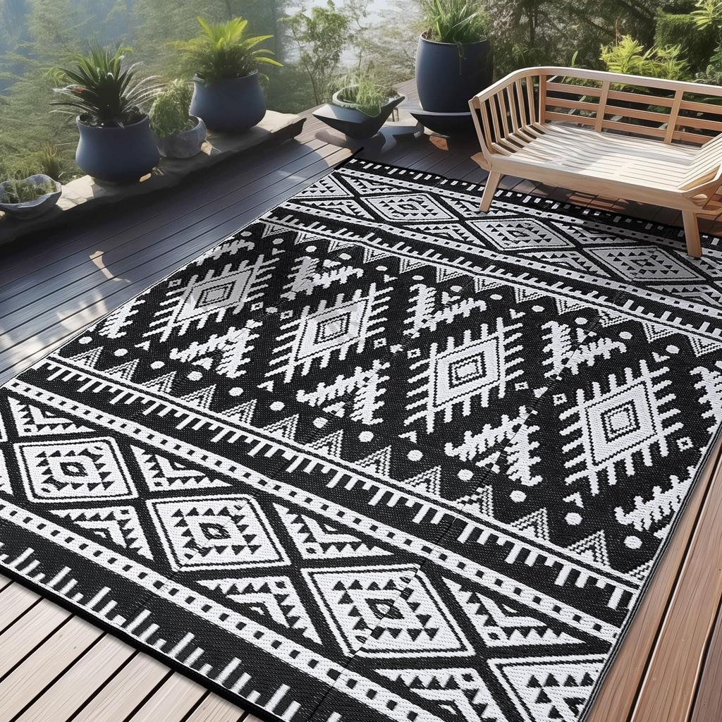 Olanly Outdoor Plastic Straw Rug Waterproof Indoor Outdoor Carpet Machine Washable Fashion Carpet For Patio Camp Picnic Backyard