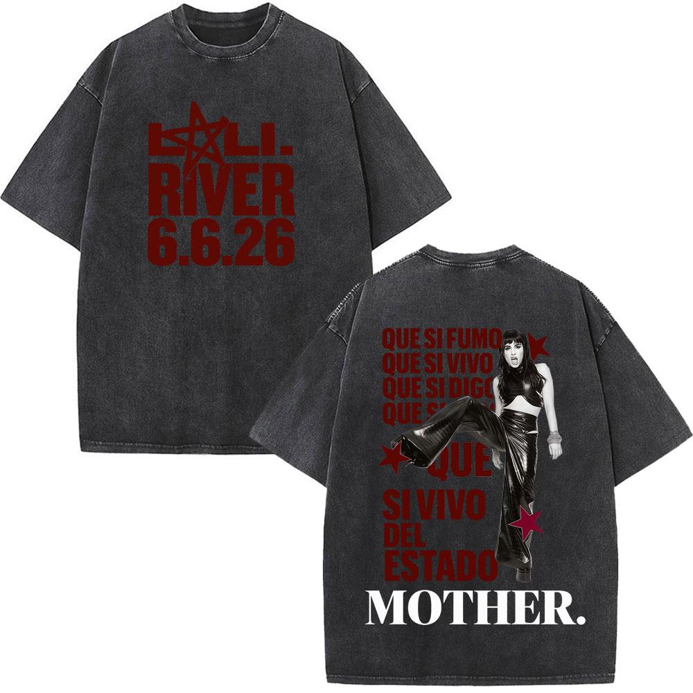Singer Lali River Tour  Print Vintage Washed Tshirt Unisex Women Fashion Tshirts Summer Loose Casual Harajuku Cotton Tshirts