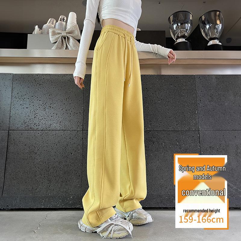 Women's Petite Velvet-Lined Wide-Leg Sweatpants, Straight-Leg Style, Height-Enhancing, 2025 Autumn/Winter Collection.