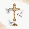 Hashcart Croce Cristiana in Ottone Finitura Antica Statua di Gesù Cristo