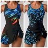 European and American Printed Conservative Swimsuit Women's One-piece Skirt Style To Cover The Belly and Look Thin, Hot Spring Vacation Swimsuit