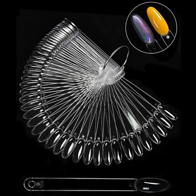 50 Pcs Clear False Nail Art Tips Fan Designs Display Sticks Nail Art Color Nail Accesories for Nail Salons and Home Use
