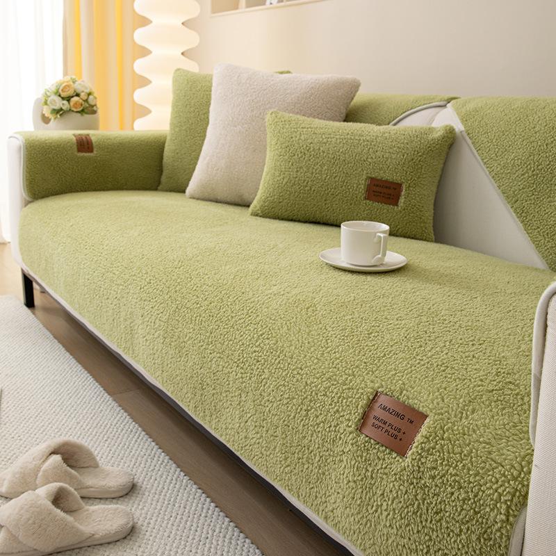 Wool Sofa Cover Winter Warm Living Room Sofa Cushion Plush Thickened Non-Slip Towel Comfortable Breathable Backrest Armrest